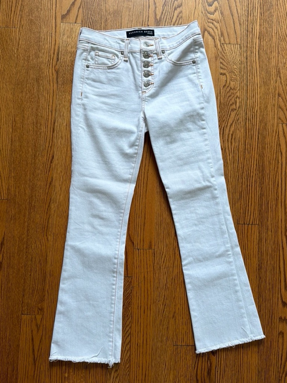 Veronica Beard White High-Rise Button-Fly Flare Jeans